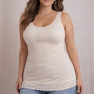 SPANX Hide & Sleek Shapewear Tank Lace Hem Scoop Neck Cream 1X